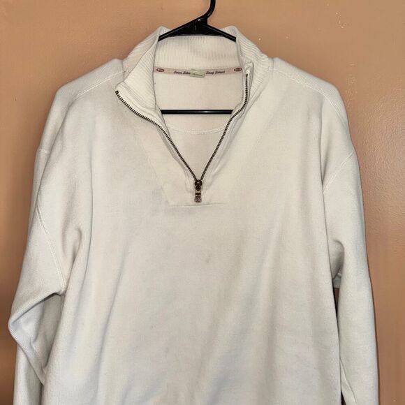 Tommy Bahama Vintage Men's White Cream Cotton 1/4 Zip Sweater Size Medium - Picture 9 of 11